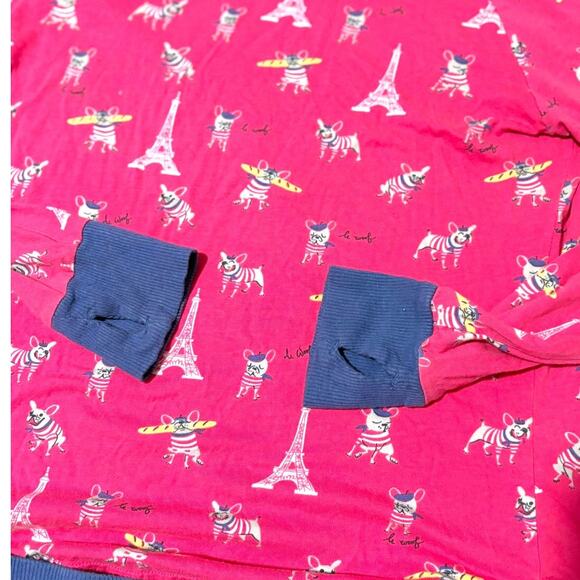 Dogs in Paris Pajama Set - Size L - Thumb Holes Long Sleeve Top with Shorts - Picture 6 of 15
